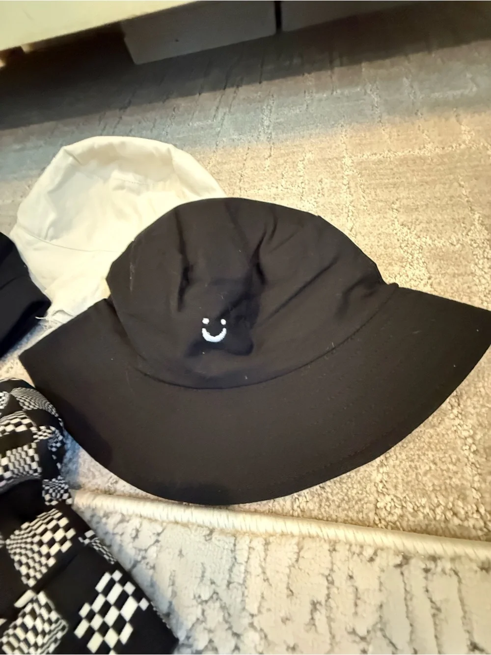 4 -Black & Cream Reversible Bucket Hat  Set- Checker Pattern